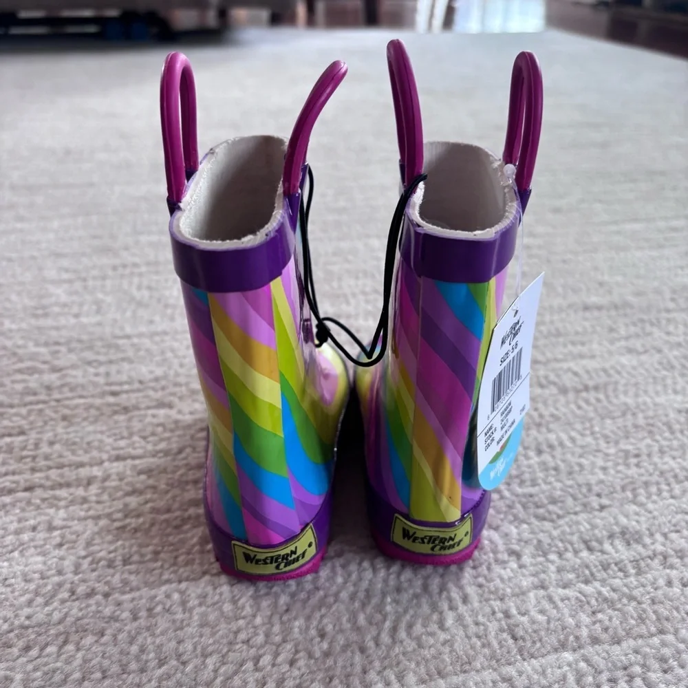 Western Chief Rainbow Stripe Kids Rain Boots in Pink, Purple, Green, Blue NWT